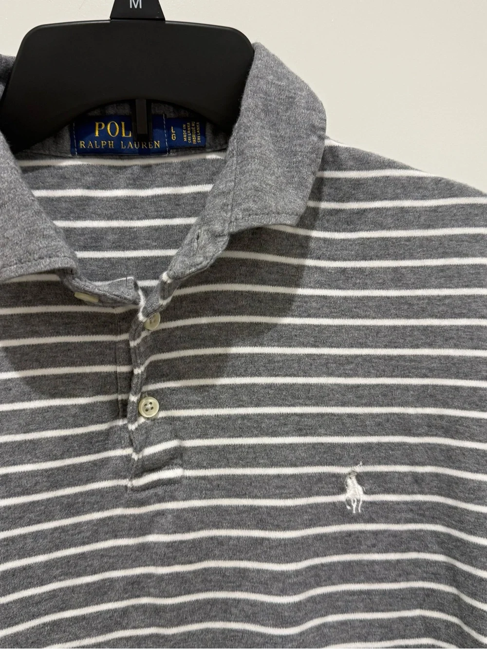 Polo Ralph Lauren Gray Stripped Polo Shirt Size Large